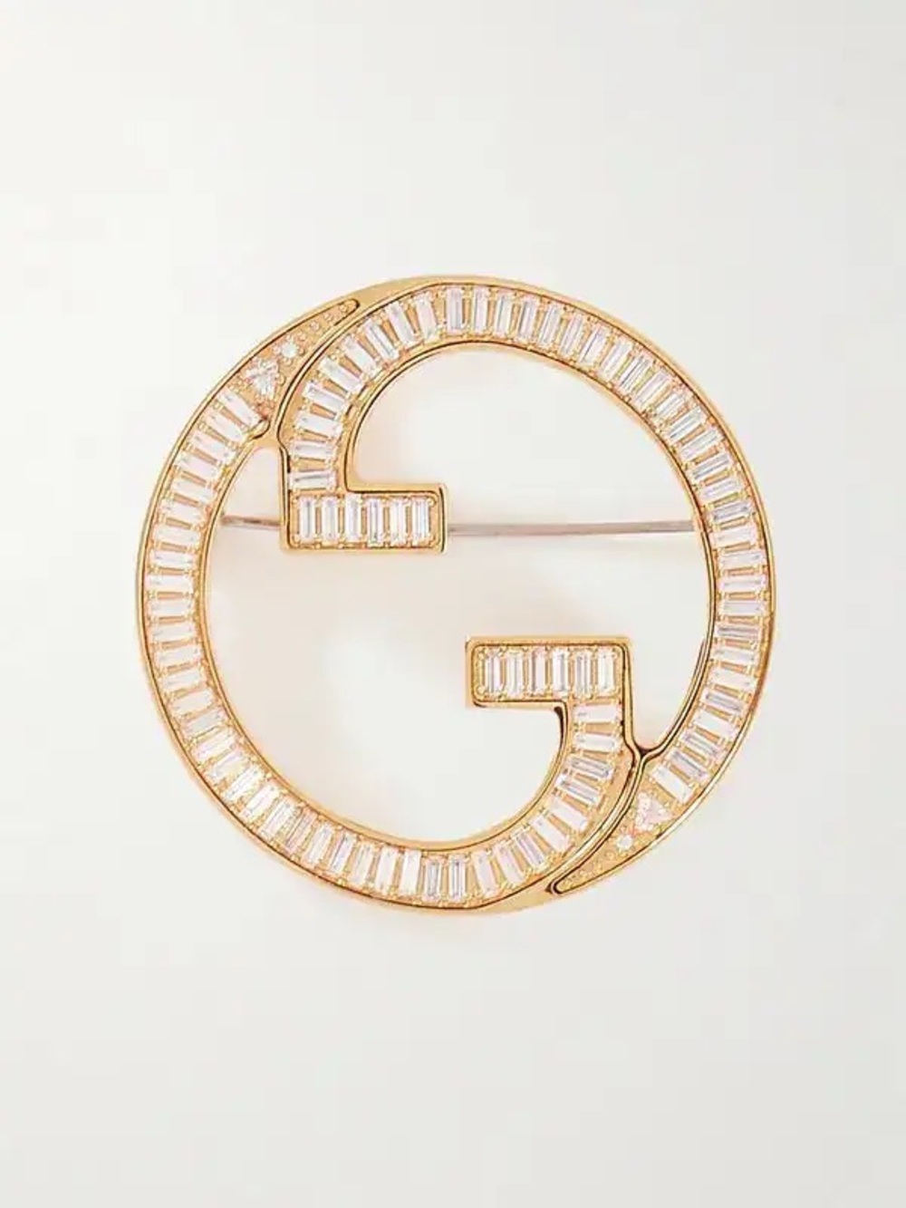 Gucci Gold-tone Crystal Double G Logo Brooch